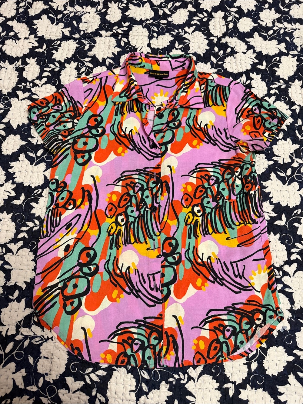 Noowoks Joyce Vibrant Abstract Print Short-Sleeve Shirt - Lavender Multi